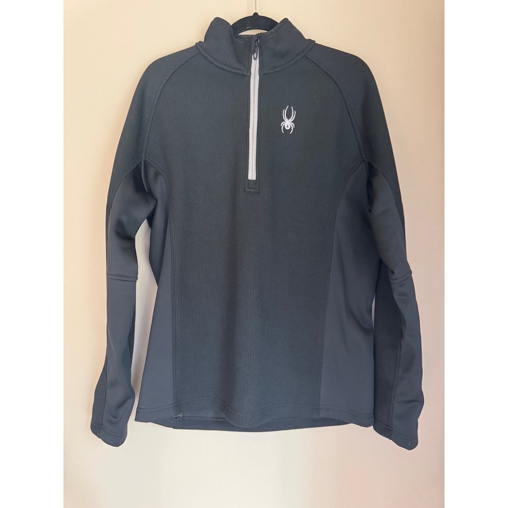 Spyder‎ Mens Quarter Zip Fleece Pullover Black Grid Textured Mid Layer Large